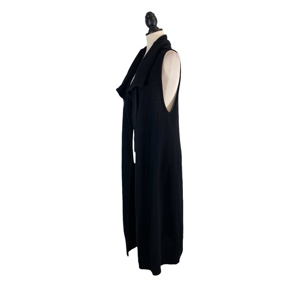 bryn Walker Duster Sweater Vest Black Cowl Neck Drawstring Open Front, Size S - Picture 3 of 11